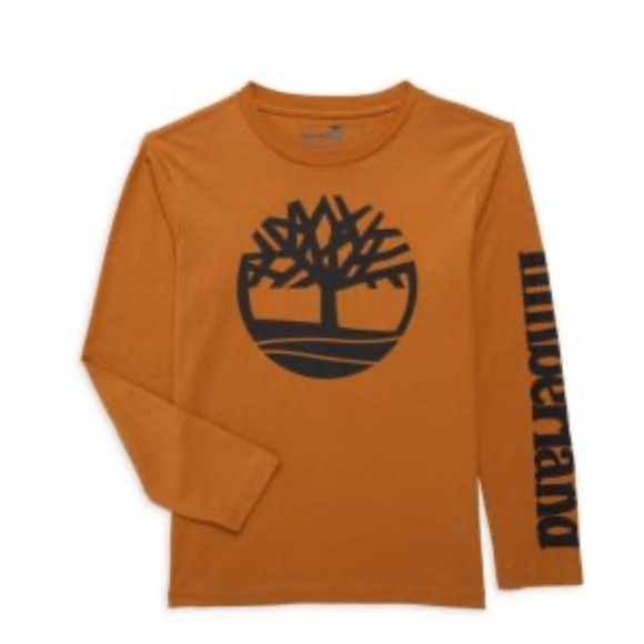 Timberland LG 14/16 Brown Long Sleeve Logo TShirt Cotton Casual Crew Neck shirt - Picture 4 of 16